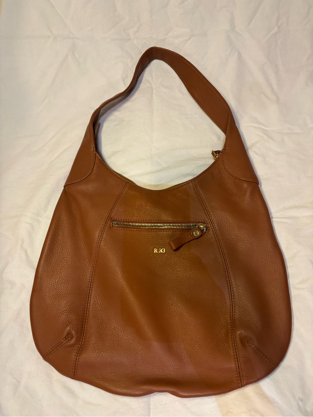 Brown Leather Hobo Shoulder Bag with metal ring accents